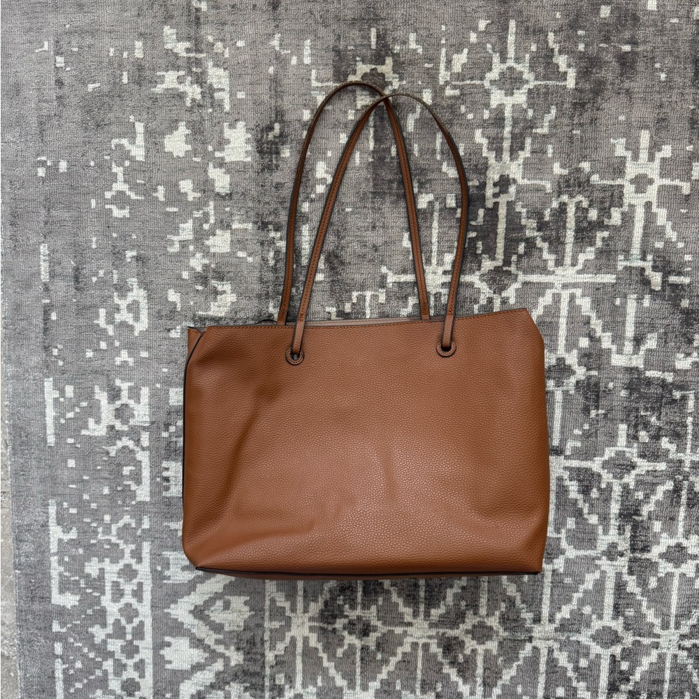 SevenDays Vegan Leather Brown Tote Shoulder Bag Large